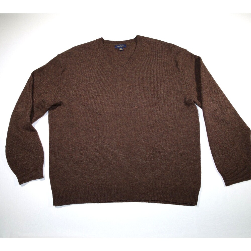 Club Room Men's Brown 100% Lambswool V-Neck Sweater XXL - READ - Repaired